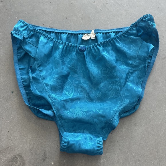Vintage 1980s Victorias Secret Teal Blue Green Embossed High Thigh Panty Ruffle